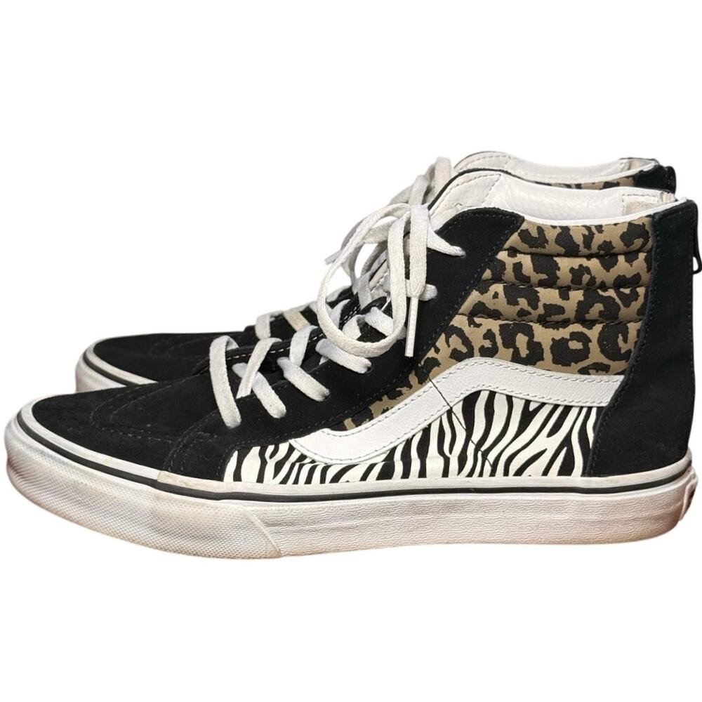 Vans Sk8-Hi Safari Black Animal Print Zebra Leopard Kids Juniors 6.5 Women’s 8